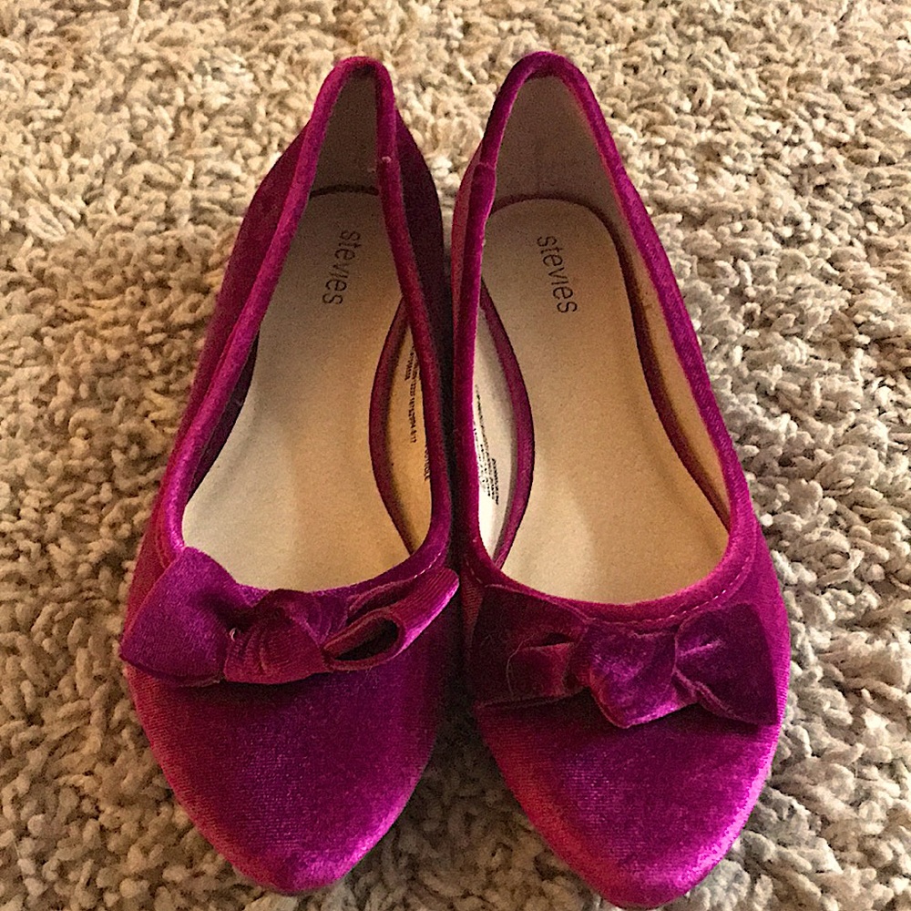 Dark pink velvet flats with a slight heel